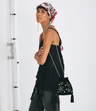 Bolsa Transversal Pequena com Aplicações de Brilho Preto