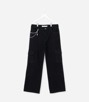 Calça Infantil Cargo em Sarja com Multibolsos – Tam 5 a 14 Anos Preto