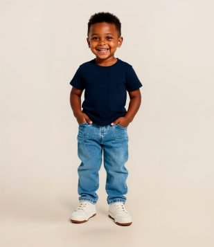 Calça Reta Infantil em Jeans com Cós Elástico - Tam 1 a 5 Anos Azul