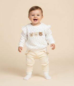 Casaco Infantil em Chenille com Bordados de Ursos – Tam 0 a 18 Meses Branco