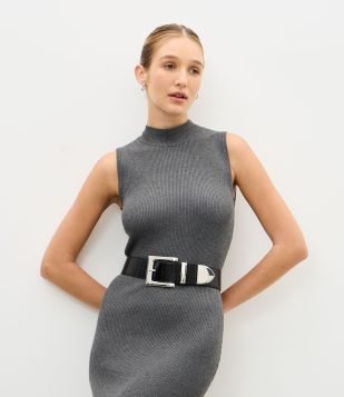 Cinto Largo em PU Estruturado com Fivela Metálica Preto