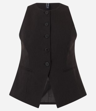 Colete Alfaiatado Risca de Giz Marrom