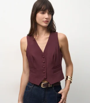 Colete Alfaiatado com Botões Forrados Vinho