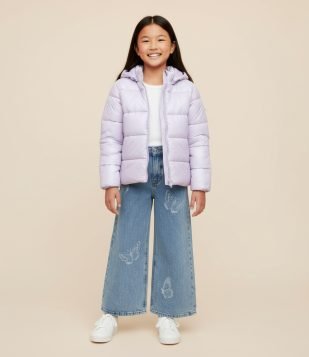 Jaqueta Infantil Puffer com Ondas Holográficas – Tam 5 a 14 Anos Lilás