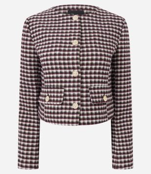 Jaqueta Leve Casaqueto em Polyvelour com Quatro Bolsos Roxo