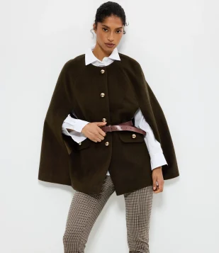 Jaqueta Pesada Tipo Poncho em Polyvelour com Botões Verde