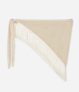 Lenço Triangular com Franjas Decorativas Bege