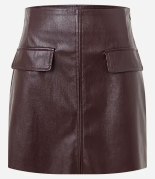Saia Curta em PU com Lapelas Frontais Vinho