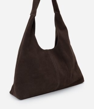 Bolsa Hobo Grande de Couro com Alça Larga Marrom