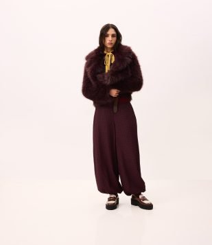 Calça Aladim Xadrez em Crepe com Elástico Vermelho