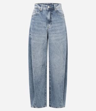 Calça Barrel em Jeans Marmorizado Azul Médio