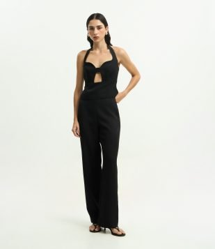 Calça Reta Alfaiatada em Crepe Preto