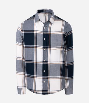 Camisa Manga Longa em Flanela com Estampa Xadrez Azul
