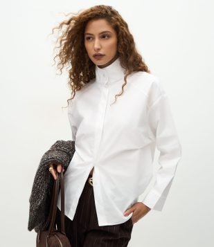 Camisa em Tricoline com Gola Alta Branco