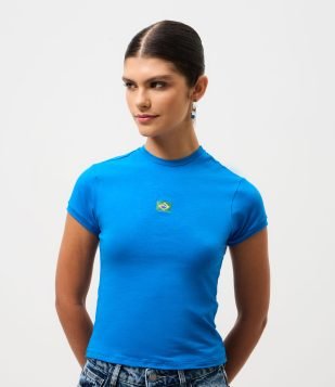 Camiseta Baby Tee com Estampa Brasil Azul