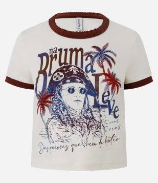 Camiseta Baby Tee em Algodão com Estampa Alceu Valença Off White