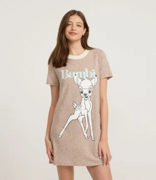 Camisola Manga Curta com Estampa Bambi Rosa