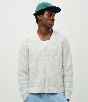 Cardigan Boxy Listrado Gradiente Cinza