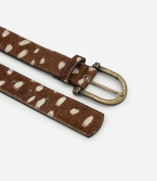 Cinto Médio em Couro com Estampa Animal Print Marrom