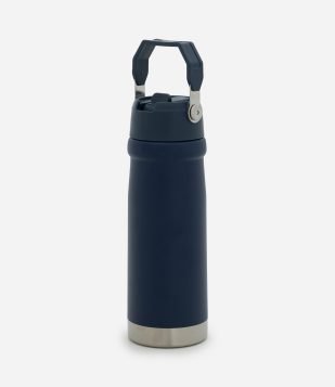 Garrafa Térmica em Metal com Alça e Canudo 690ml Azul Escuro