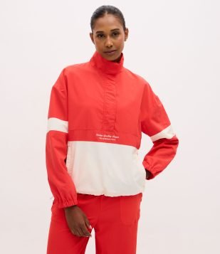 Jaqueta Esportiva Color Blocking com Tecnologia Dry e Bordado Vermelho