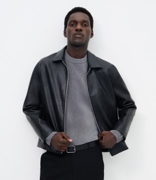 Jaqueta Harrington Regular Básica em PU Preto