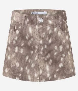 Minissaia em Sarja com Estampa Animal Print Bambi Marrom Clara
