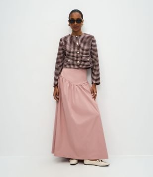 Saia Longa com Cós Corset Largo Rosa