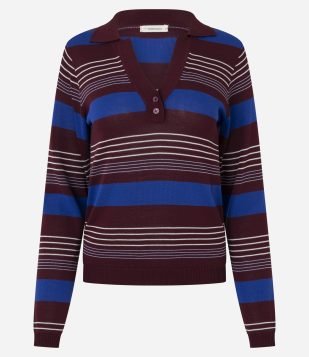 Blusa em Tricô com Estampa Listrada Marrom