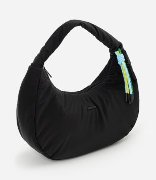 Bolsa Baguete Média com Enfeite na Alça Preto