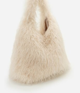 Bolsa Hobo Grande com Textura de Pelos Off White