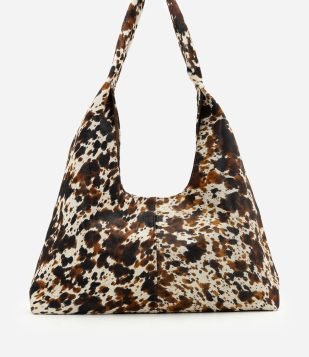 Bolsa Hobo Grande em Couro com Estampa Animal Print Multicores