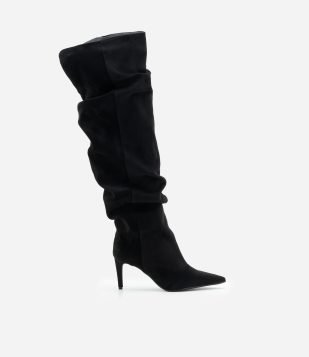 Bota Over The Knee em Suede com Caimento Franzido Preto