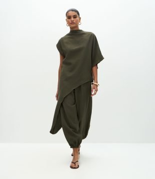 Calça Aladim em Viscose com Cós Elástico Verde