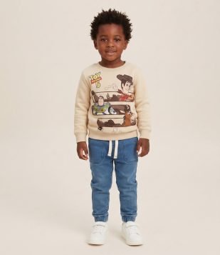 Casaco Infantil Toy Story com Estampa Woody & Buzz – Tam 5 a 5 Anos Bege Claro