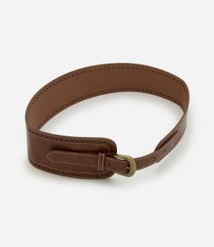 Cinto Largo em PU com Fivela Ouro Envelhecido Marrom