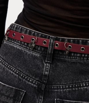 Cinto Médio em PU com Aplicação de Enfeites Metalizados Vermelho Escuro AC