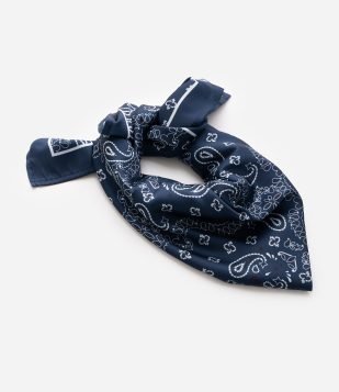 Lenço Acetinado com Estampa Paisley Azul
