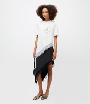 Saia Midi em Viscose com Renda na Barra Preto