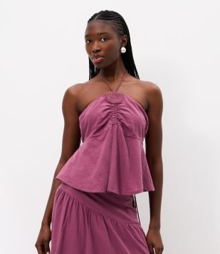 Blusa Frente Única em Cambraia de Algodão com Bordado no Busto Bordô