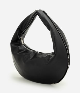 Bolsa Baguete Média em PU com Formato Curvo Preto
