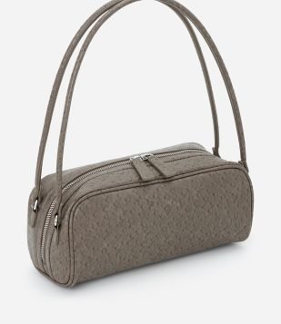 Bolsa Média Retangular com Textura e Alças Duplas Cinza