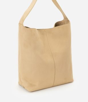 Bolsa Tote em Suede com Bolso Interno Bege