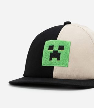 Boné Aba Reta Infantil com Bordado do Minecraft - Tamanho Único Preto e Bege