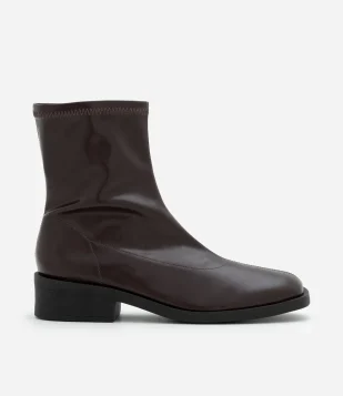 Bota Sock Boots em PU com Salto Bloco Marrom