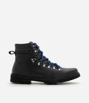Bota Trekking em PU com Cadarço Bicolor Preto