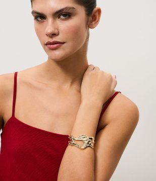 Bracelete Rígido em Metal com Design Orgânico Dourado