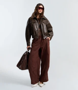 Calça Barrel com Cós Elástico Marrom
