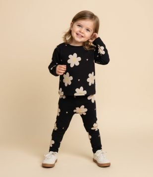 Calça Infantil Legging com Estampa Floral – Tam 1 a 6 Anos Preto