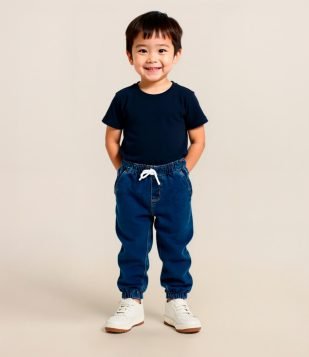 Calça Jogger Infantil em Jeans com Cós Elástico - Tam 1 a 5 Anos Azul Escuro